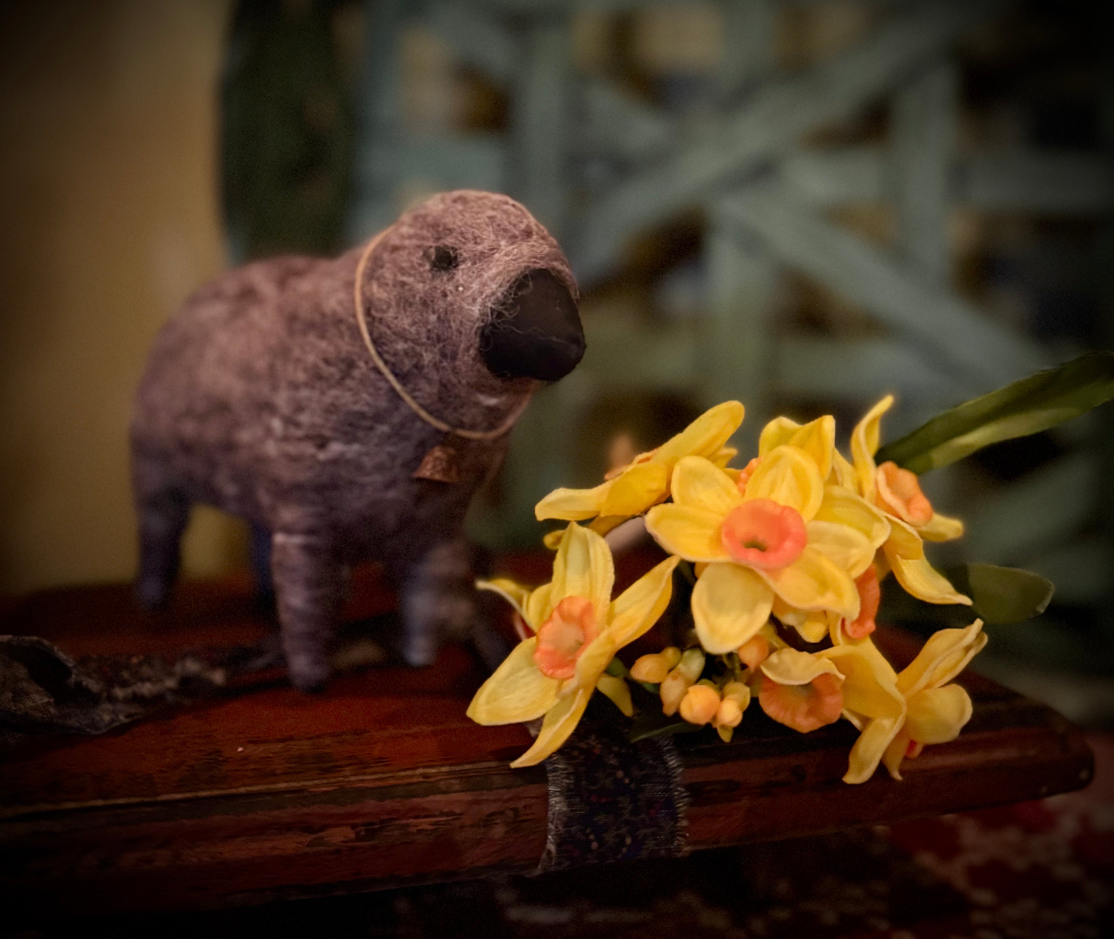Wool Sheep Figurines – Bell-Adorned Farmhouse Accents